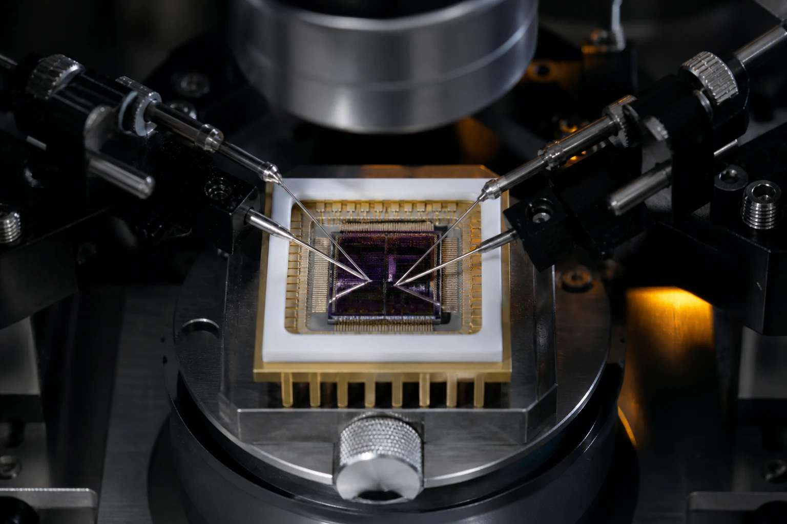 Zhilicon semiconductor die under precision probes